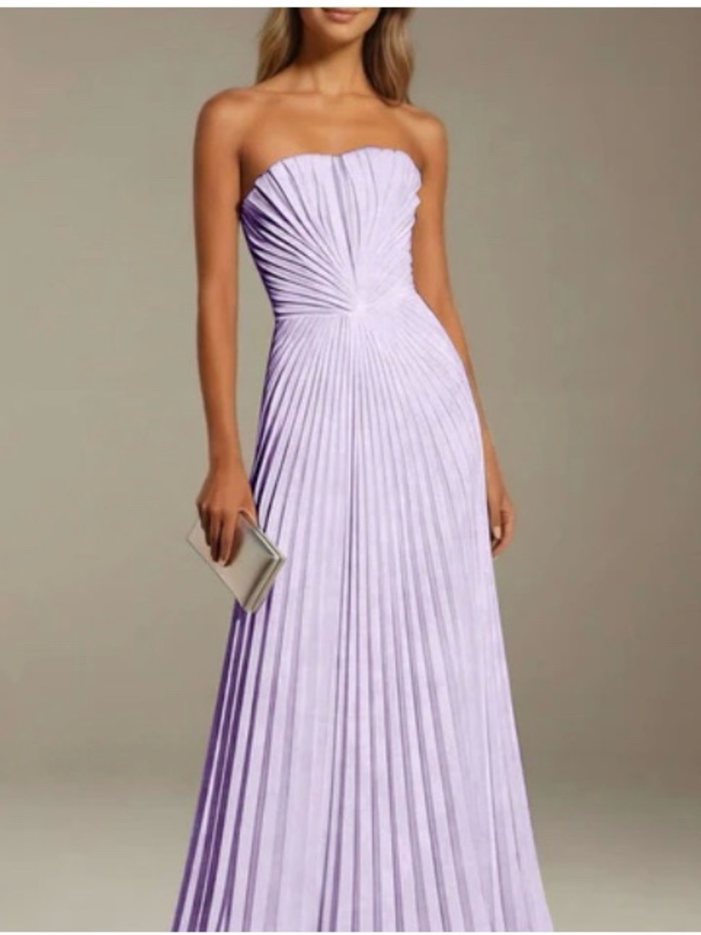 Strapless Pleated Lavender Evening Gown